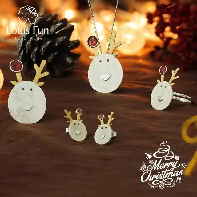 Wholesale Handmade 925 Sterling Silver Creative Christmas Joys Cute Reindeer Christmas Jewelry For Ladies