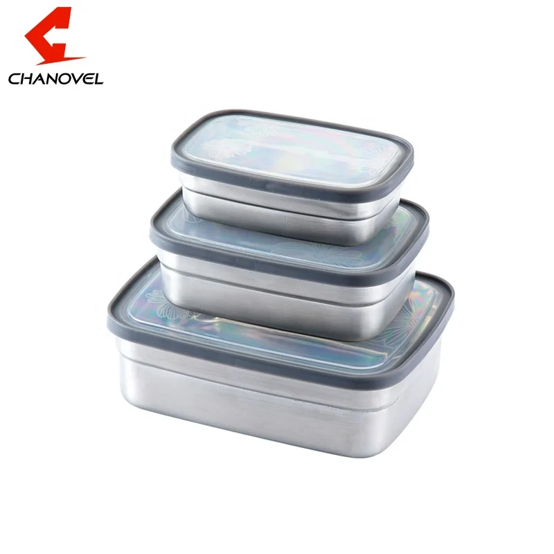 3 Pcs Rectangular Stainless Steel  Food Container Storage Boxes Packaging Bento Lunch Box Food Storage Container