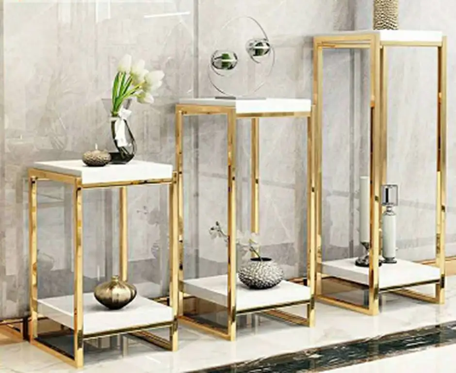 Modern Stainless Steel Plating Gold Hotel Round Marble Top End Table