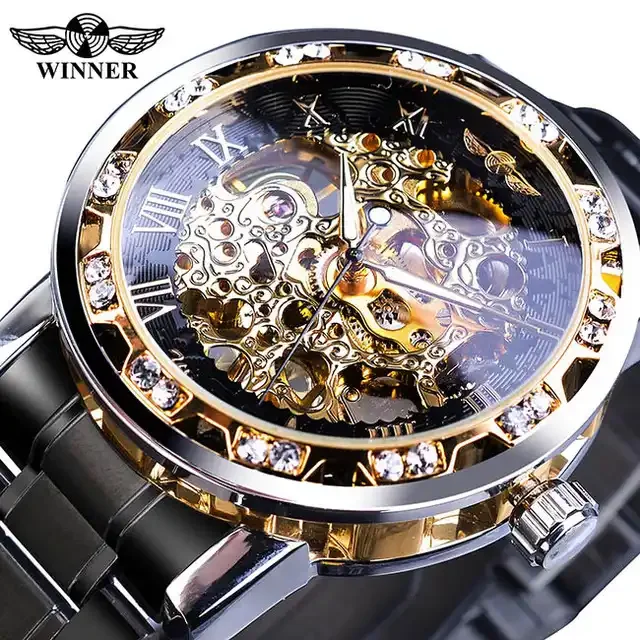 Winner 1089 614 Men Top Brand Luxury Fashion Diamond Luminous Movement Royal Design Male Mechanical Skeleton Wrist Watch