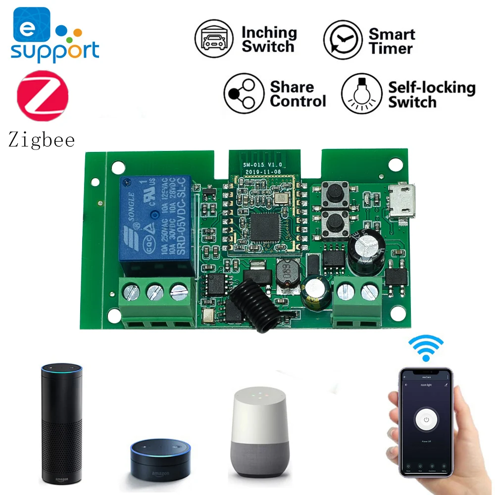 Tuya Zigbee Smart Home Switch Module 1CH Relay Controller 12V 24V 7-32V 10A Relays Work With Alexa Google Assistant Smart Life