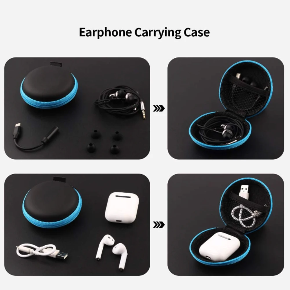 PU leather EVA cases with zipper cover round earphone protective Special Purpose Bags,USB Cable SD Cards Storage Bag