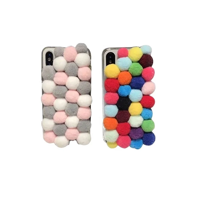 Customized Colorful Cashmere Pom Ball Tpu Mobile Phone Case Cover For Iphone Xs Max