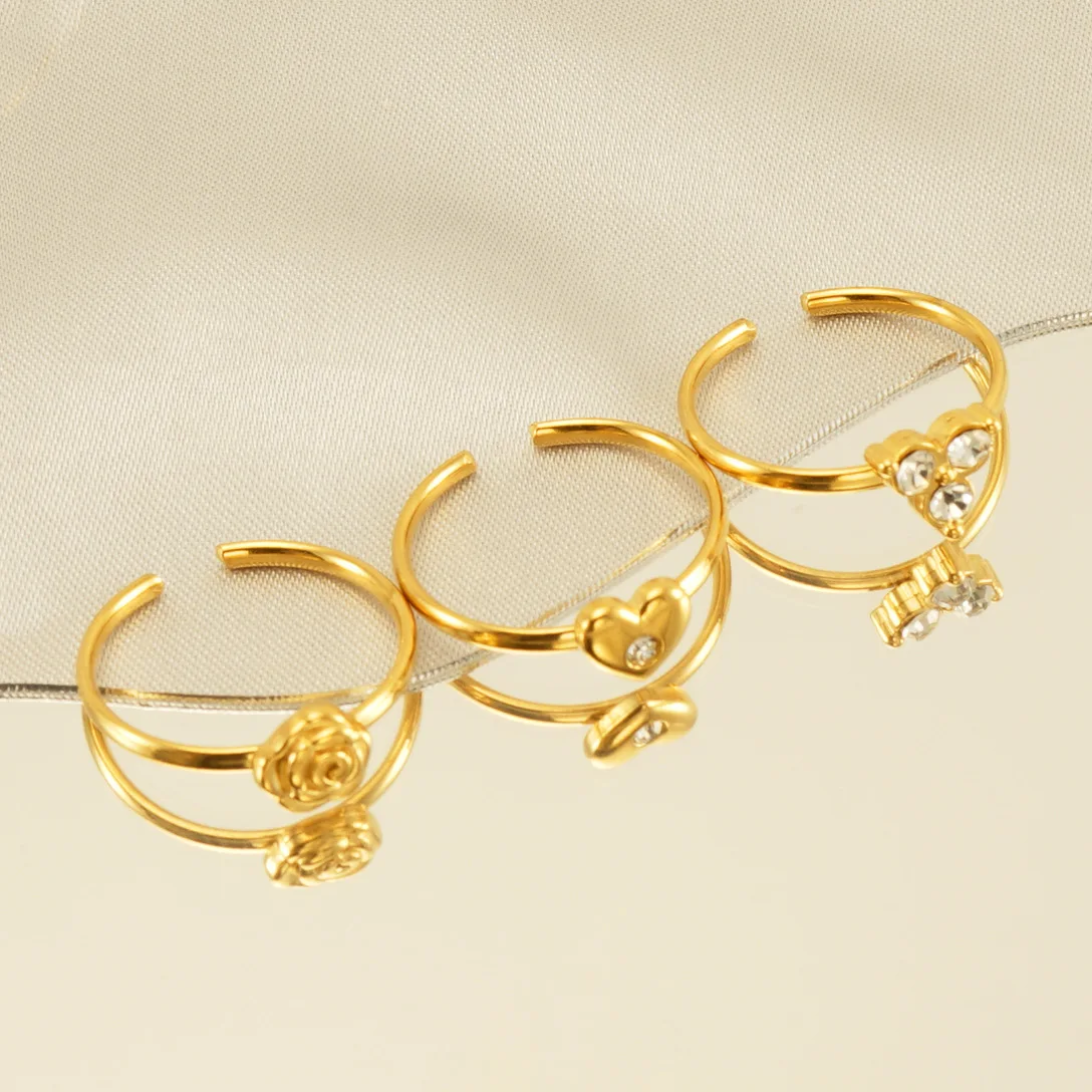 Stainless Steel Micropaved Zircon Ring Live Adjustable Ring Knotted Titanium Steel Ring
