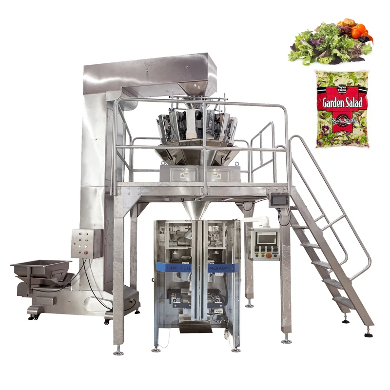 Automatic vffs multihead weigher salad vegetable packing machine vertical 14 heads high accuracy fresh vegetable bagging machine
