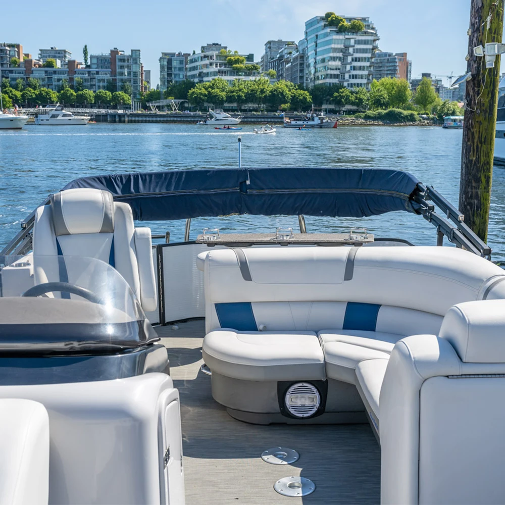 2024 High-Speed Aluminum Hull Barge Floating Pontoon Boat with Tent Luxury Yacht with Outboard Engine