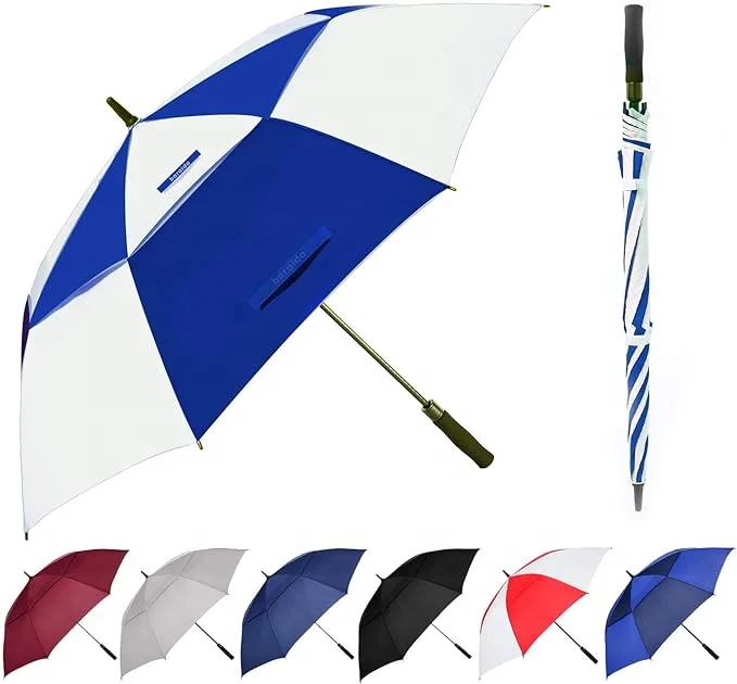 62 inch 68 Inch UV Protection Golf Umbrella Auto Open Vented Double Canopy Oversize Extra Large Windproof Sun Rain Umbrellas