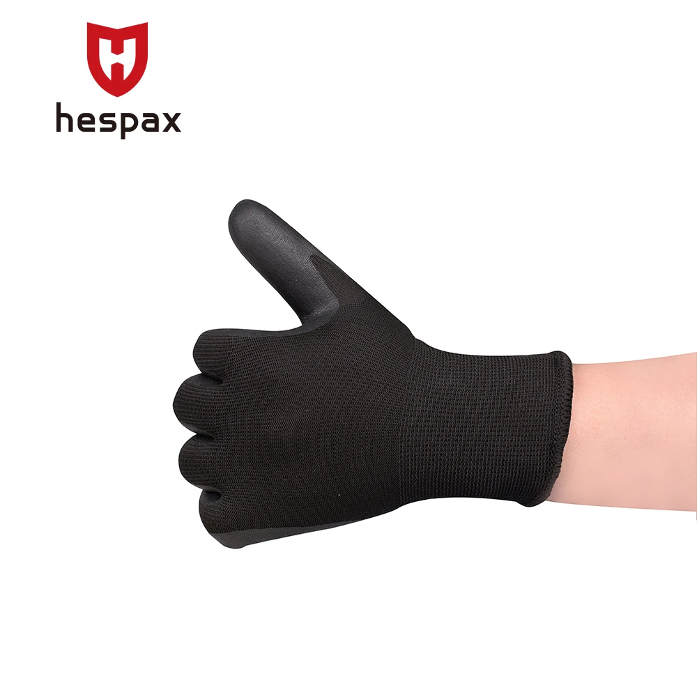 Winter thermal black Nylon shell Nitrile Coated Micro Foam Grip work Gloves