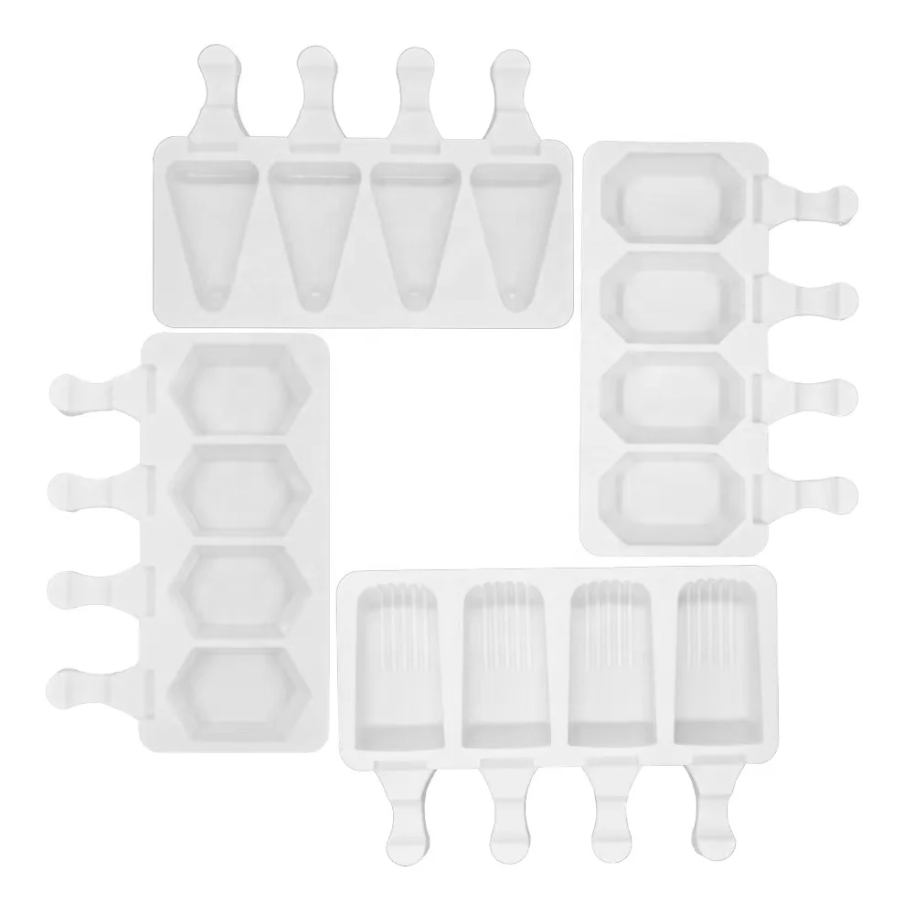 New design Irregular gem shape  popsicle mold silicone ice pop mold 4 cavity shock cakesicle mold