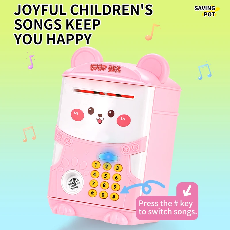 Cute Piggy Bank Toy Electronic Mini ATM Savings Machine with Personal Password & Fingerprint Unlocking Simulation