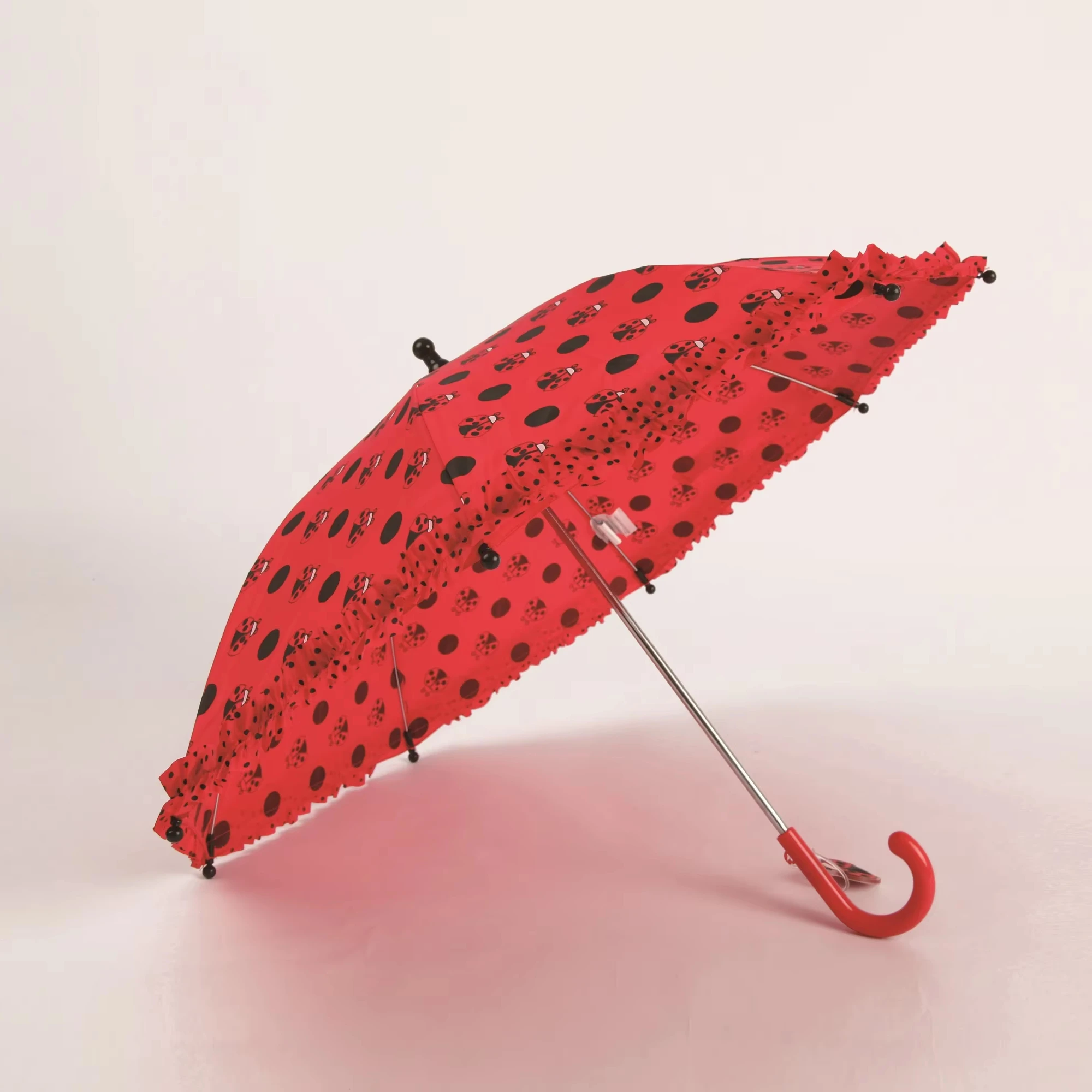 J-shaped Handle Automatic Children Umbrella Little Ladybugs