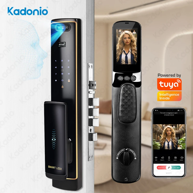 Kadonio Built-in Camera APP Remote Control Fingerprint Face Recognition Smart Door Lock With Doorbell