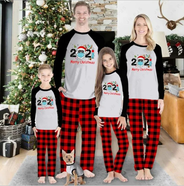 2021 New Style Autumn And Winter Cotton Blended Pattern Parents Children Pajamas