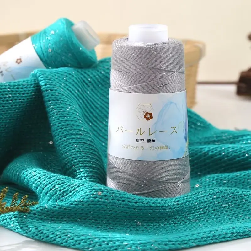 Dimuni оптовая продажа модные 100% хлопчатобумажная пряжа прозрачные блестки для ручного вязания