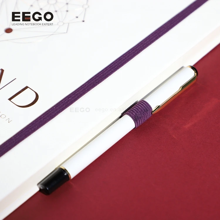 A4 Soft Leather Bound Journal Note Books Lined  8x11 Custom Gold Logo Personalised White Notebook With Elastic Band and Pen