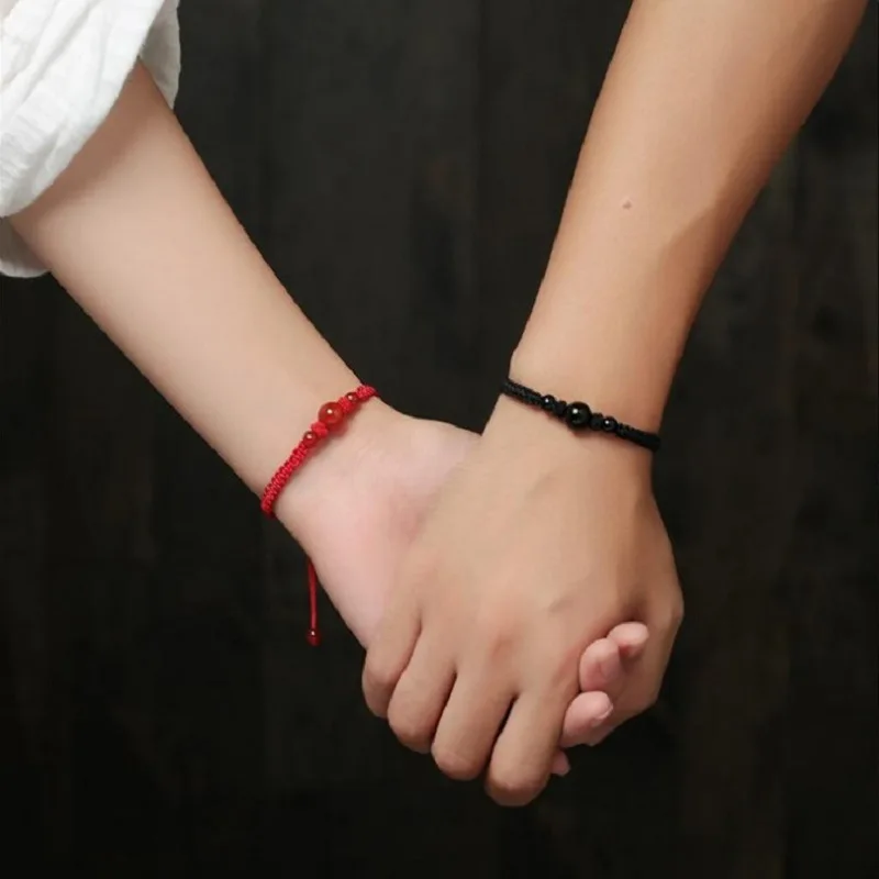 Red and black agate 10MM couple bracelet hand woven animal year  bracelet