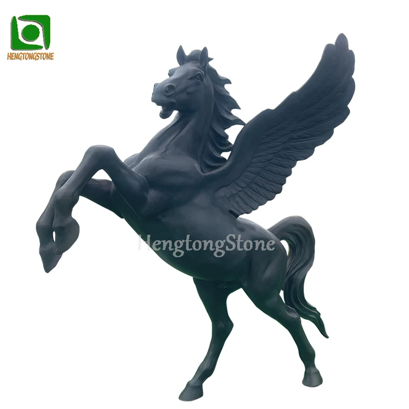 Outdoor Square Decoration Life Size Casting Brass Black Flying Horse Statue