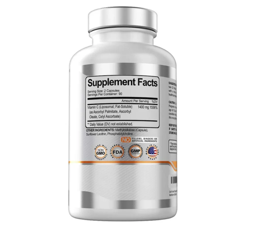 
Liposomal Vitamin C Vegan Capsules Fat Soluble High Absorption VIT C- Supports Healthy Immune System & Collagen Booster 