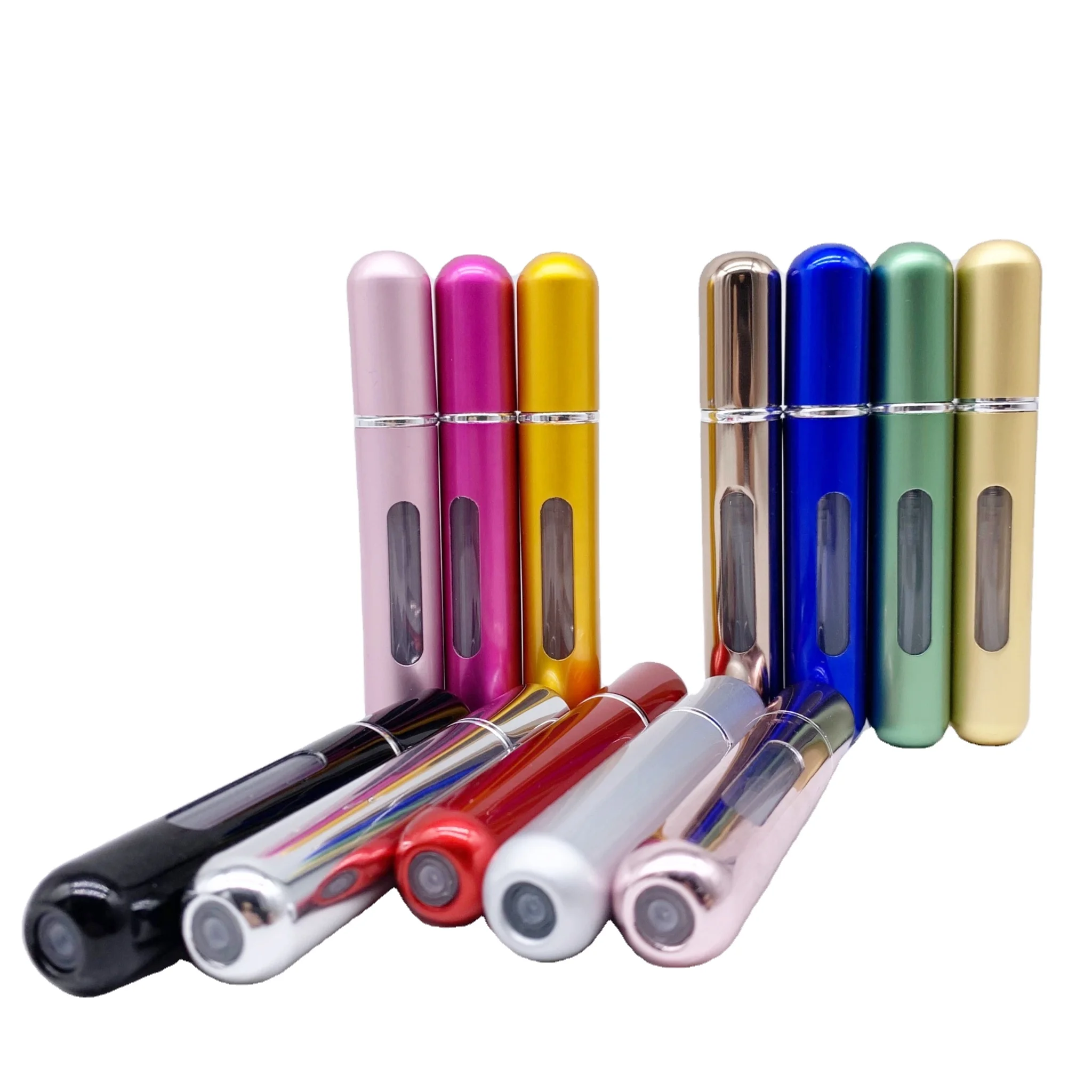 8ml 6ml 5ml Travel Pocket Refillable Aluminum Empty Atomizer Spray Glass Perfume Bottle  Aluminum Collar Glass Bottle