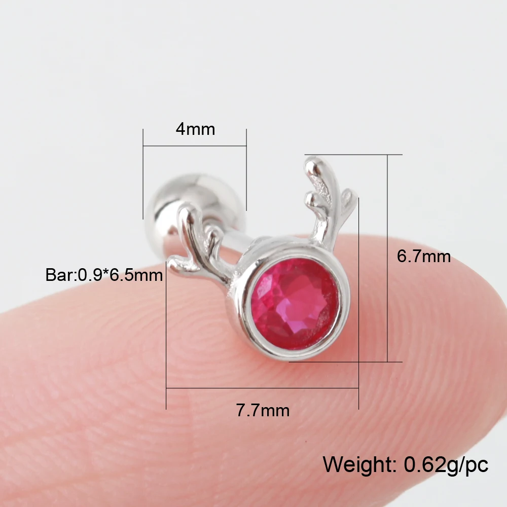 Trendy Women Cartilage Piercing Jewelry Dainty Deer Horn Design Earring Arete Gold Plated 925 Sterling Silver CZ Stud Earing