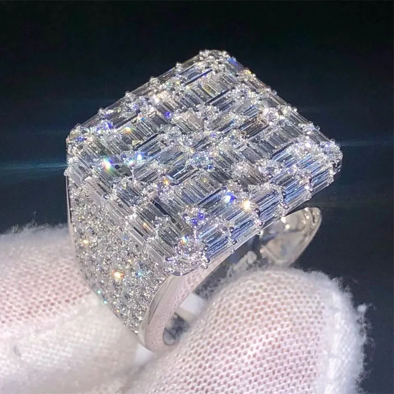 custom championship ring Full Ice out Baguette VVS  Moissanite Diamond Ring For Men