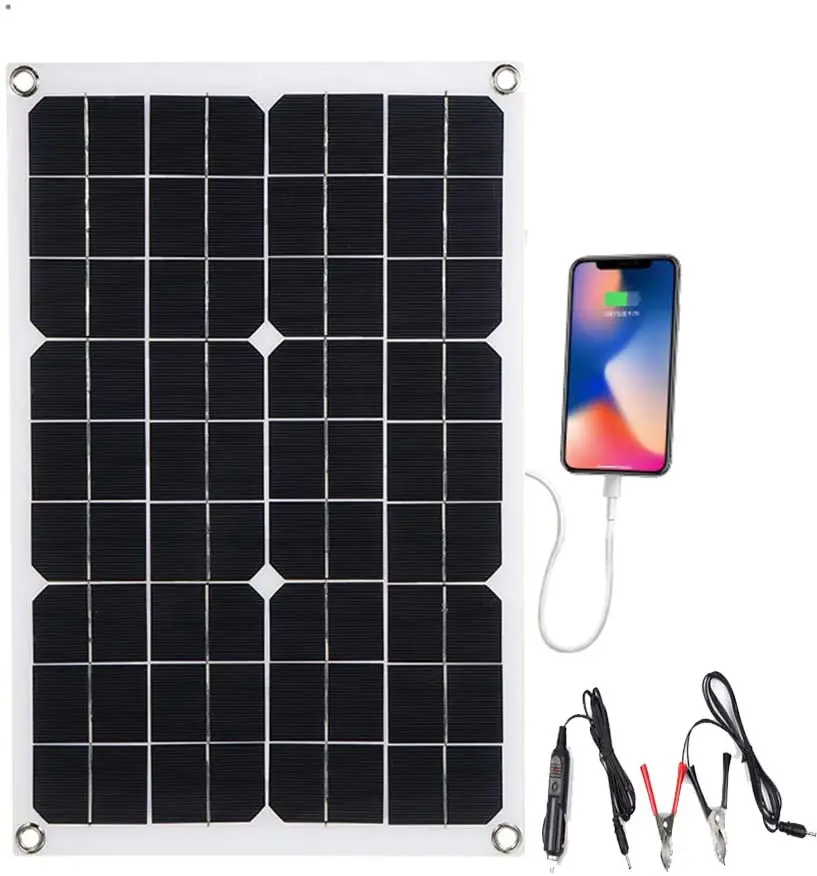 
50W 12V/5V Monocrystalline Silicon Solar Panel Solar Battery Charger with 10/20/30A/40A/50A Solar Charge Controller 