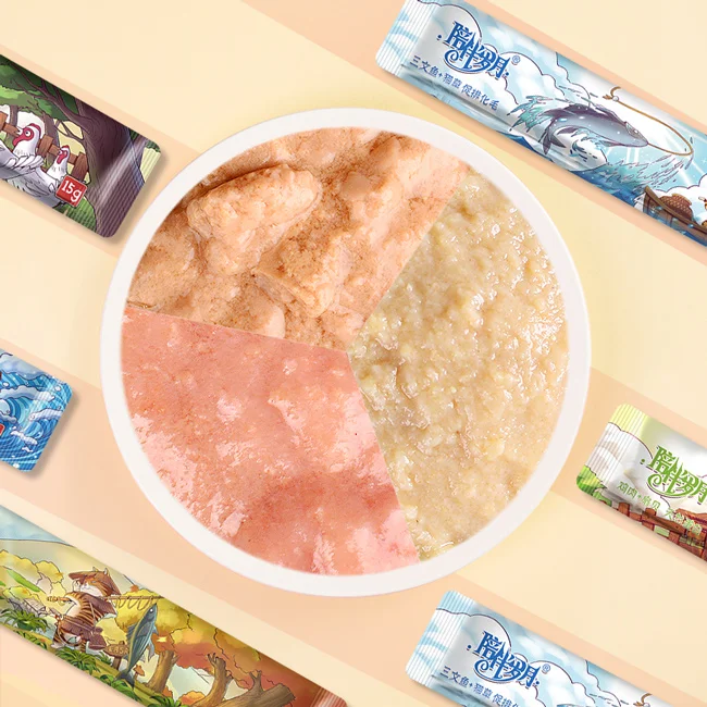Factory OEM&ODM Wholesale Various Flavors Salmon Tuna Natural Cream Pet Treats Snake Cat Puree Wet Food 15g