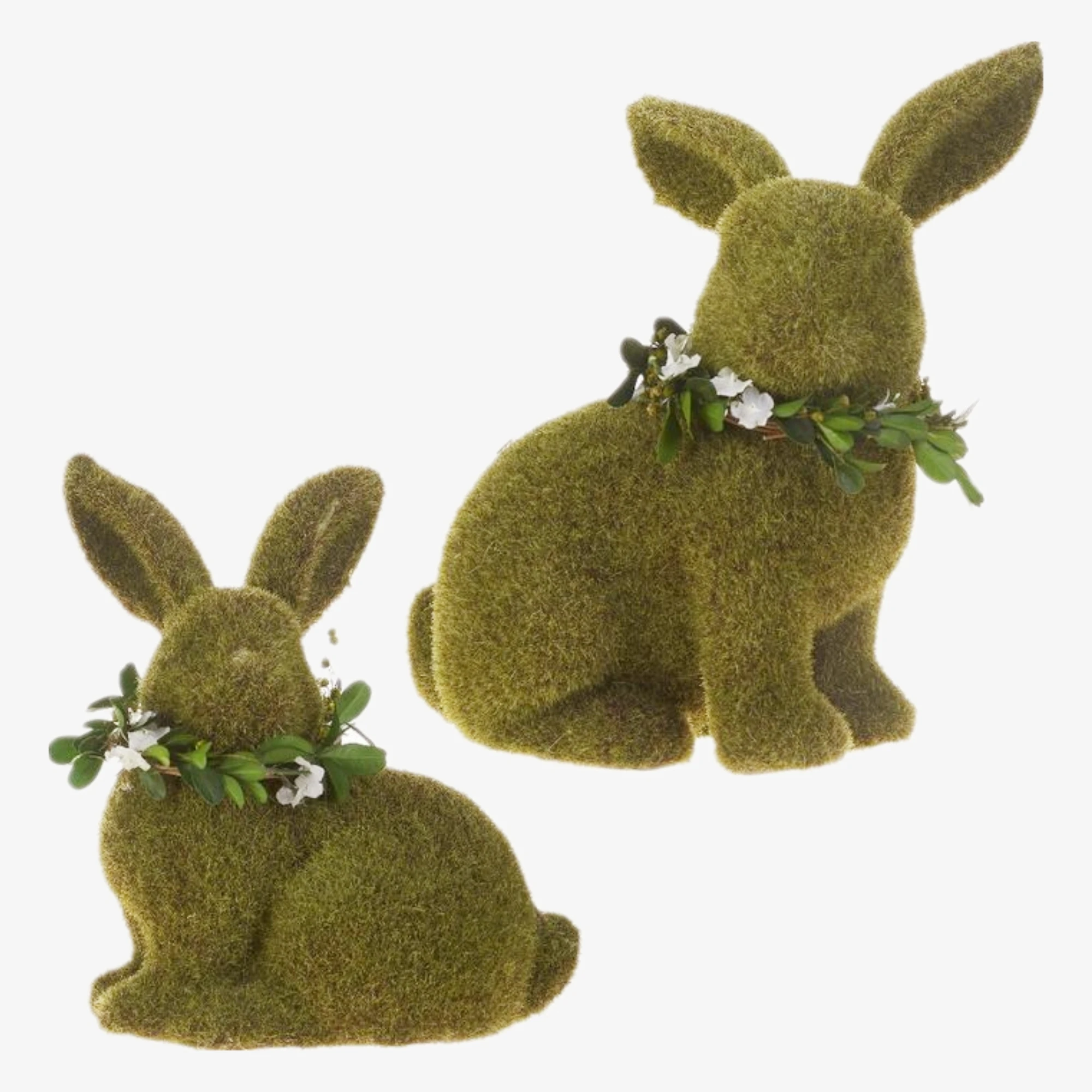 Garden Decoration Wholesales Animal Rabbit Statue Garden Green Moss Sitting Rabbit Spring Easter Bunny Figure