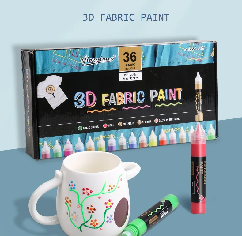 24/ 36 Colors 3D Textile Pigment Hand Painting Wall Painting Pigment Set 3D Acrylic Paint Brushes Set For Wood