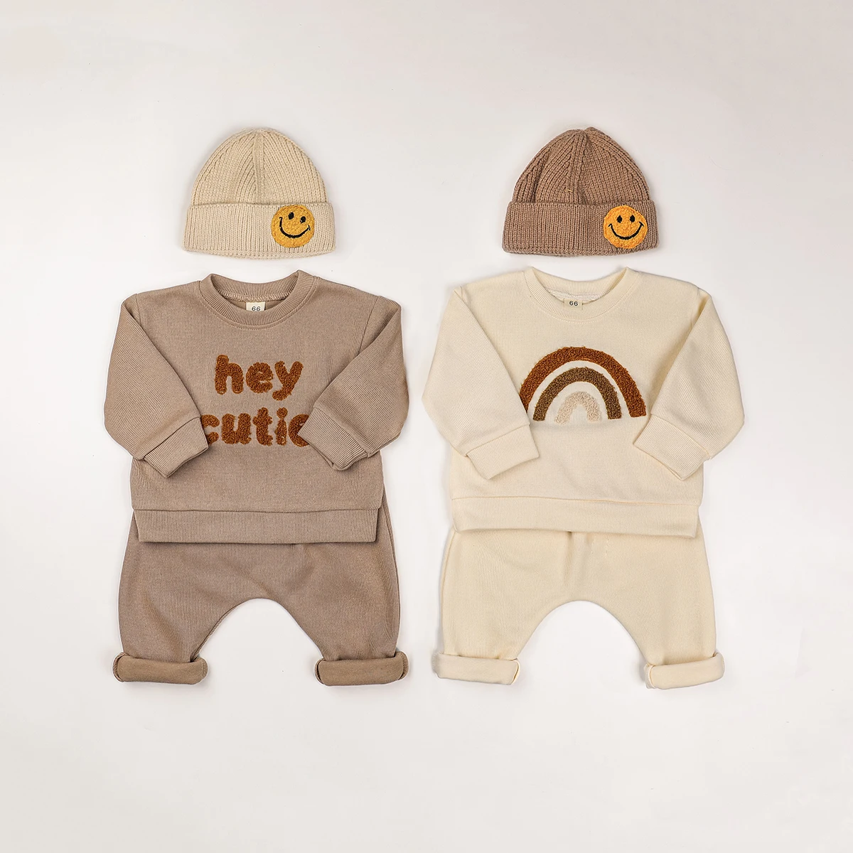 High Quality Baby Clothes Set Hoodies Fabric Long Sleeve Chest Print Rainbow Kids Toddler Clothes Tracksuit