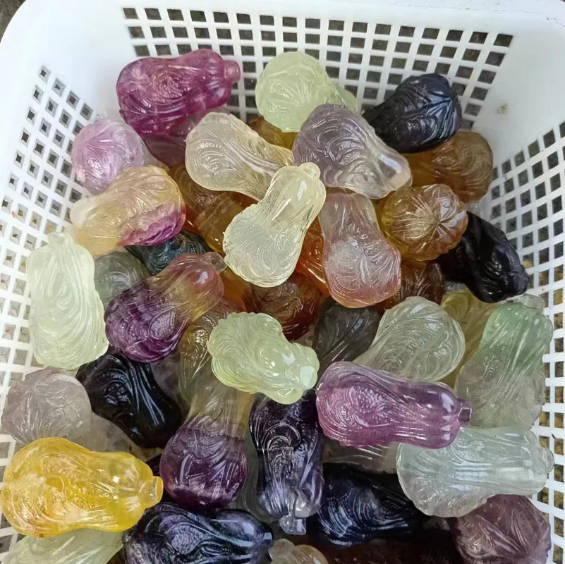 Selling new natural fluorite cabbage carved natural crystal accessories for gifts