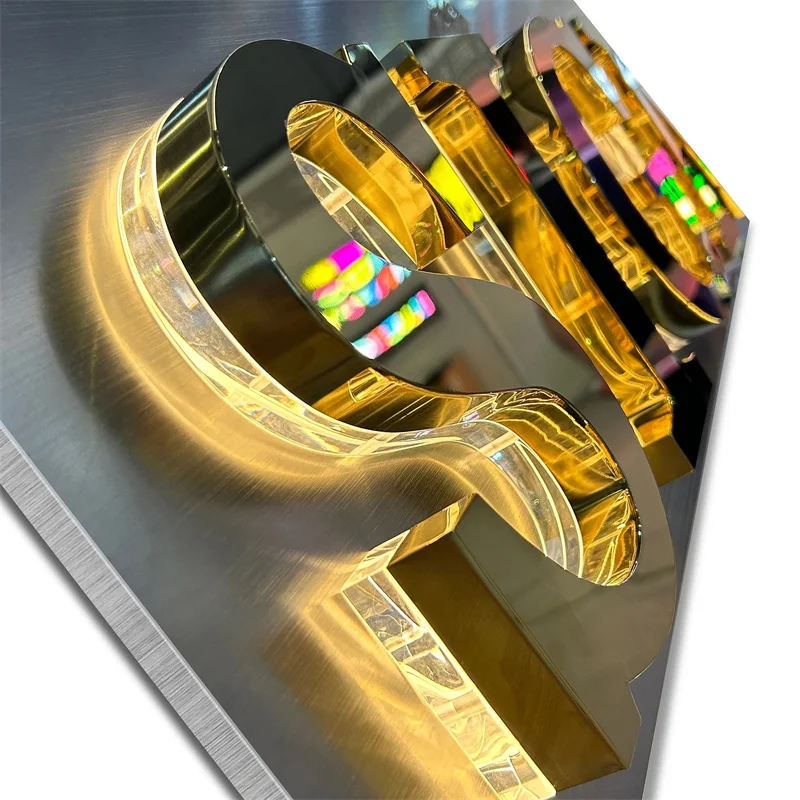 Stainless Steel Brush Mirror Gold Customized Led Round Sign Backlit Electronic Signs Outdoor Luminous Signs