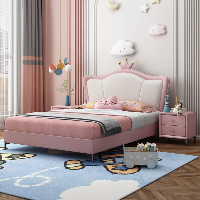 Hanyee Children Bed Girl Princess Bed Sheet Solid Wood Storage Kids Room Furniture Set Bedroom Furniture Modern Baby 1 Set Pink