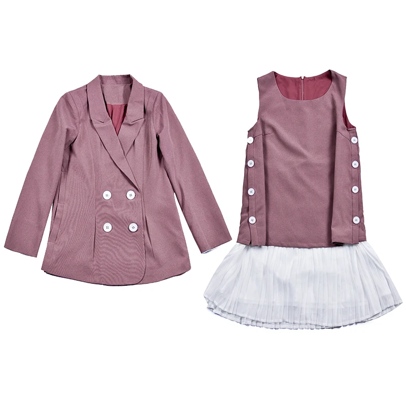 Women Dress Suits two Pieces Sets Double Breasted Turn-down Collar Plaid Blazers  Office Casual Suits