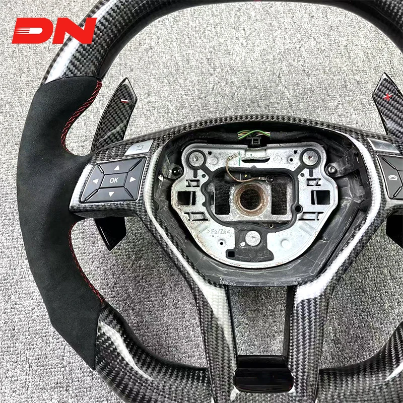Custom Carbon Fiber Sports Steering Wheel with Leather for Mercedes-Benz AMG C Class W204 C63 W212 W218 W207 by Tesla