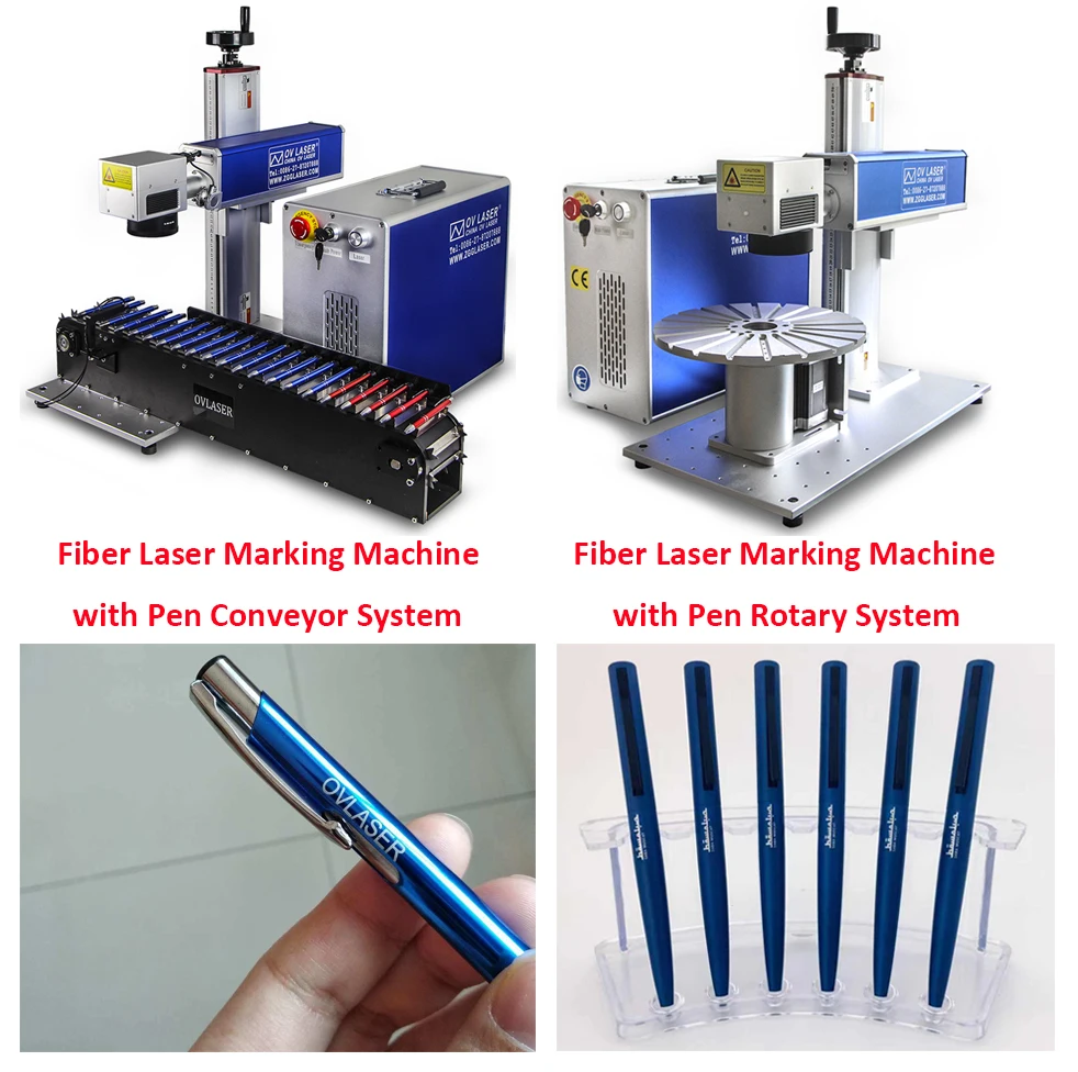 Pen marking machine with conveyor belt Laser engraving machine with pen rotary Metal plastic pen engraving