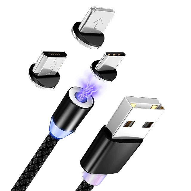  1 м 360 градусов Светодиодное магнитное зарядное устройство 3 в Магнитный usb-кабель для Iphone