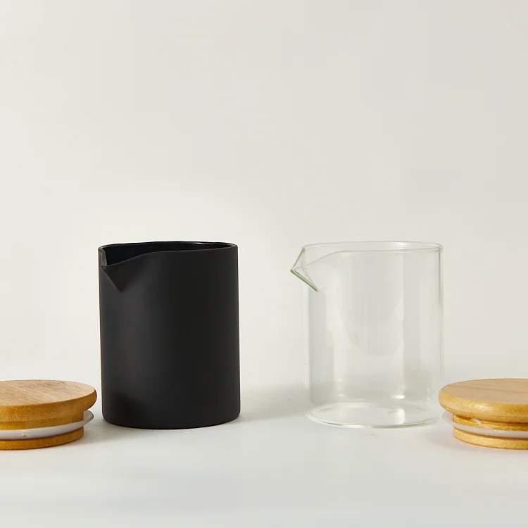 Empty 6oz Matte Black Massage Glass Candle Jar with Spout Heat Resistance High Brosilicone Candle Jars With Bamboo Lid