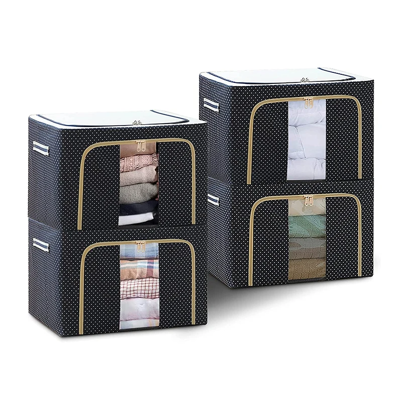 72L Large Oxford Cloth Steel Frame Organizers Bag Waterproof Clothes Storage Box With Clear Window