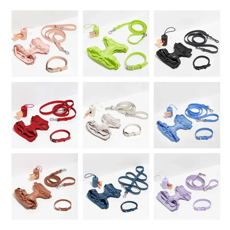 Custom Luxury Designer Rope Poop Bag Dispenser Neoprene PVC Waterproof Pet Dog Leads Collar Harness Leash Set