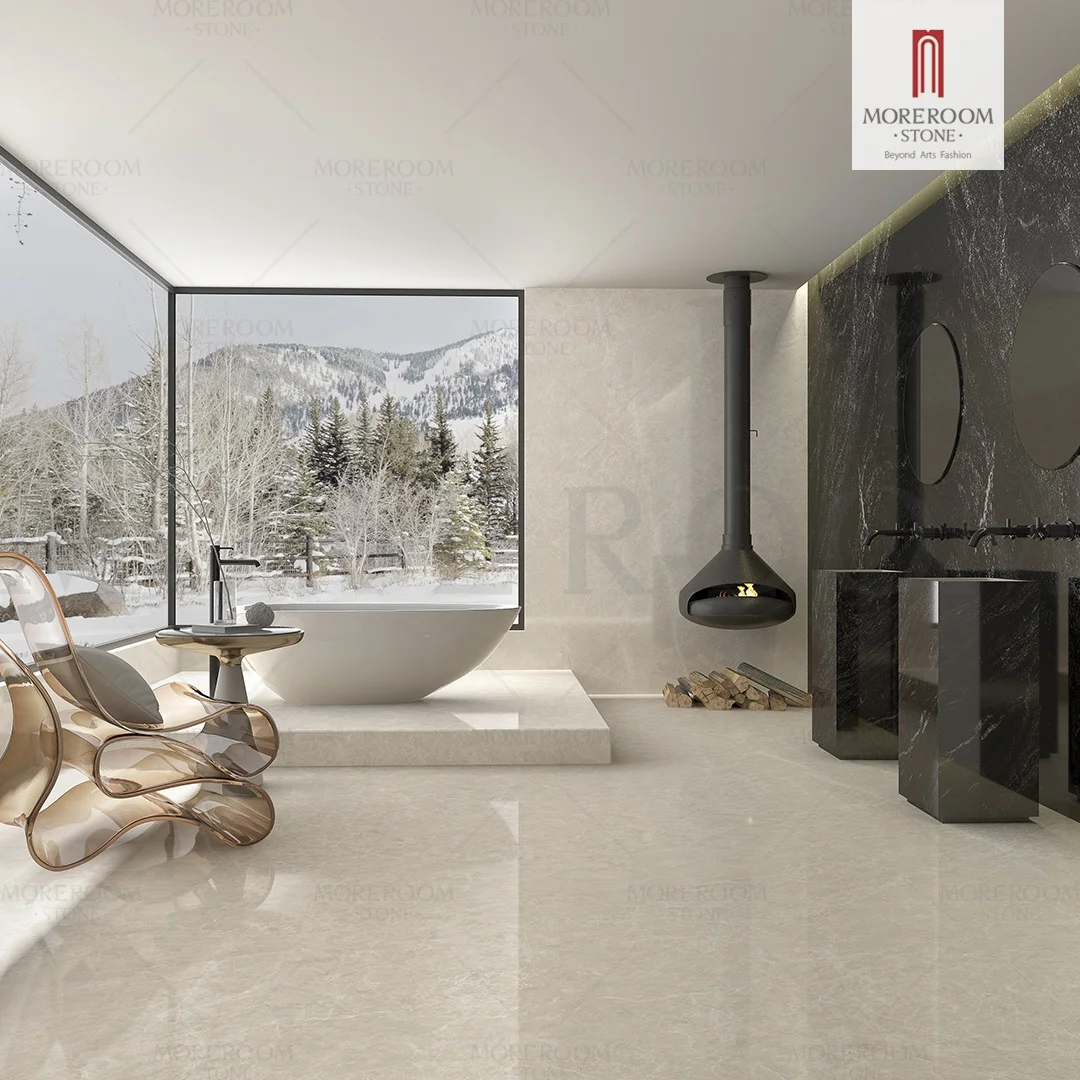 Artificial Beige Cream Sintered Stone Porcelain Slab Marble Surface For Floor