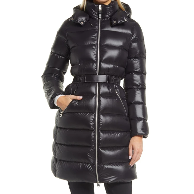 2023 Directly supply wholesale women long down parka with belt ladies winter padded coats plus size quilted puffer coats