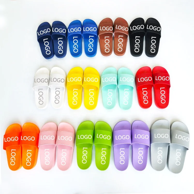 Low MOQ Wholesale Men Summer Anti-slip Custom Grey Sandals Slides Fashion Customized Logo and Colour Slippers