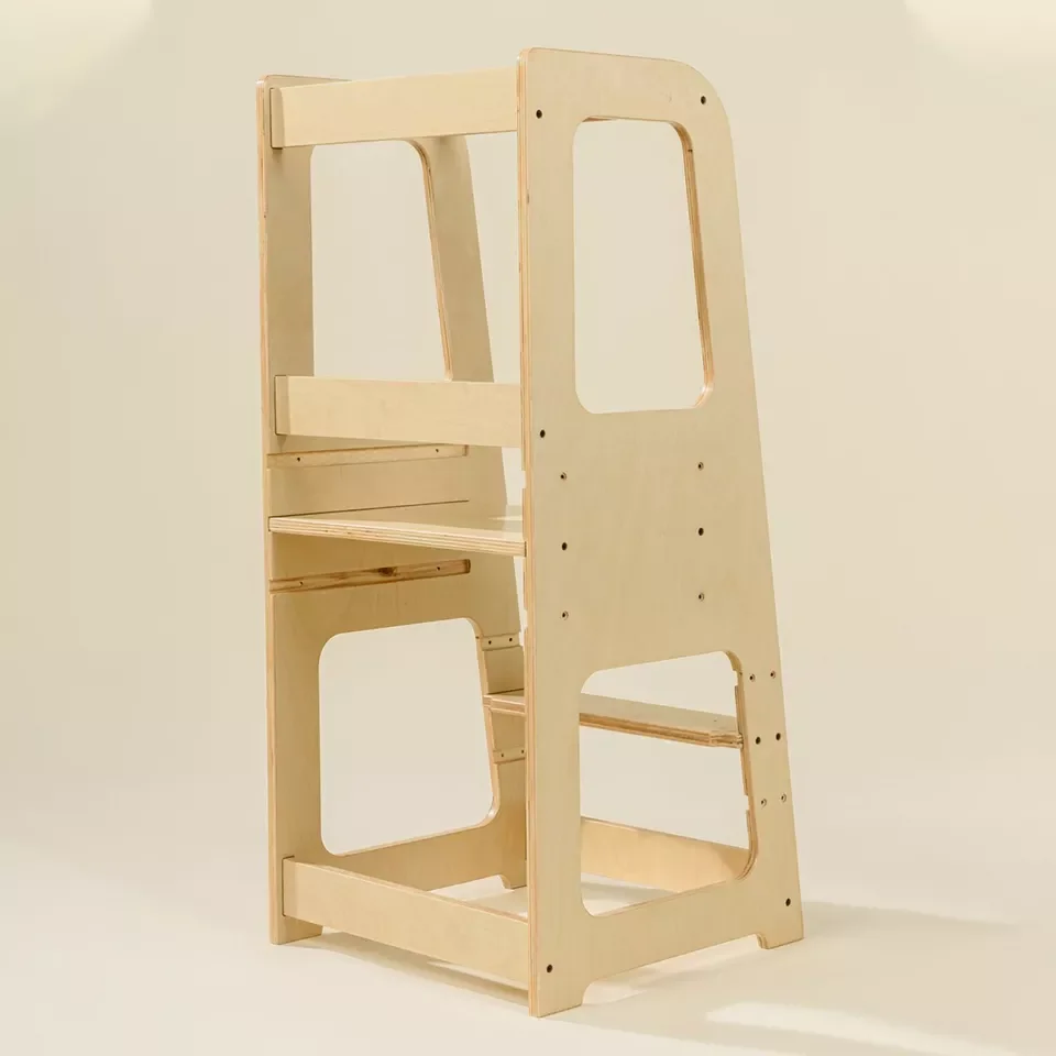 LM KIDS 3 Heights Adjustable Step Up Stool Solid Wood Construction Personalized Kitchen Helper Learning Tower