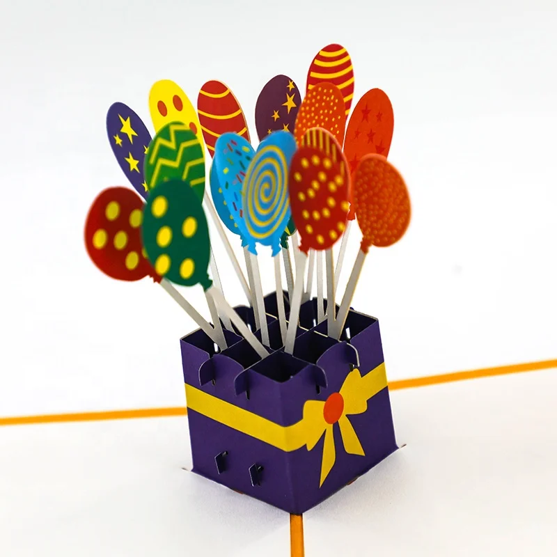 Customize Unique Fancy Balloons Color Mixing Funny Paper 3d Pop Up Greeting Card