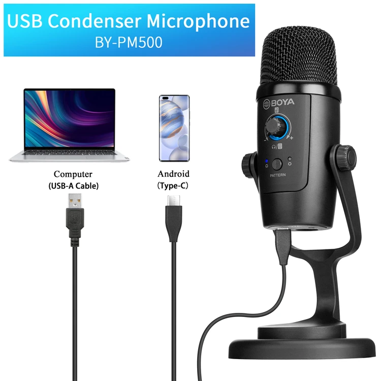 BOYA BY-PM500 Professional Recording Studio Microphone Desktop USB Condenser Mic with Stand for Podcasting Gaming Vlogging