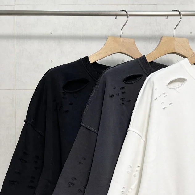 100% cotton heavy weight oversized High street fashion loose ripped holes t-shirt hip-hop distressed custom men t shirts