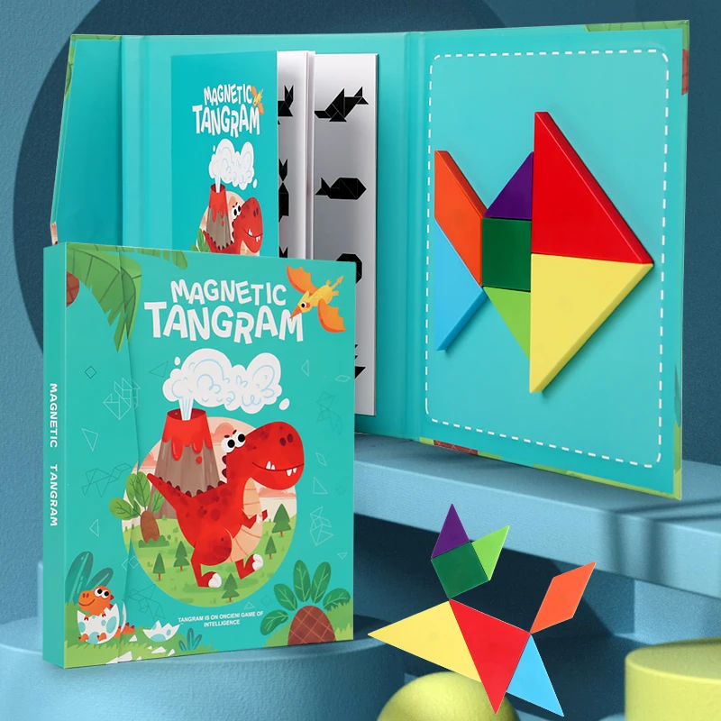 Montessori Classic ABS Magnetic Tangram Paper Book DIY Puzzle Games Educational Learning Teaching Aids Toys For Kids Boys Girls