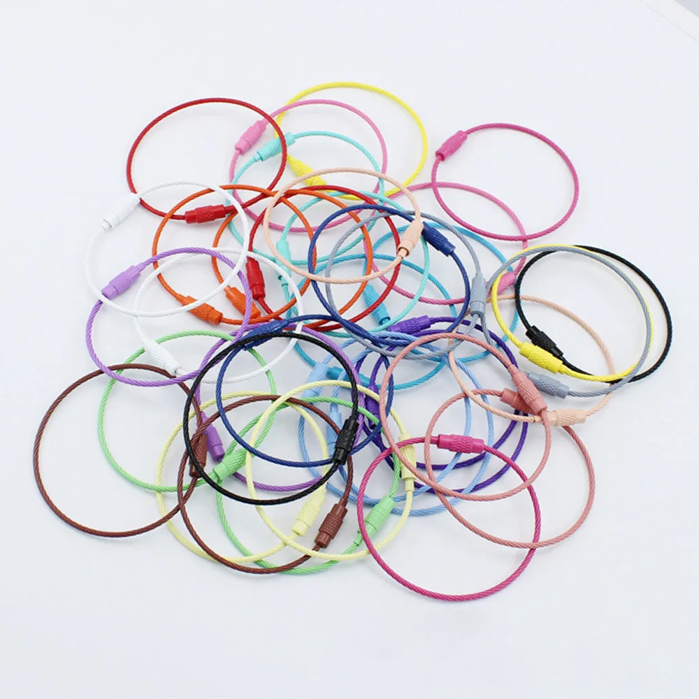 1.5mm 6 Inch Colorful Coated Stainless Steel Wire Ring Keychains Aircraft Cable Key Ring Loops For Hanging Luggage Tags Twist