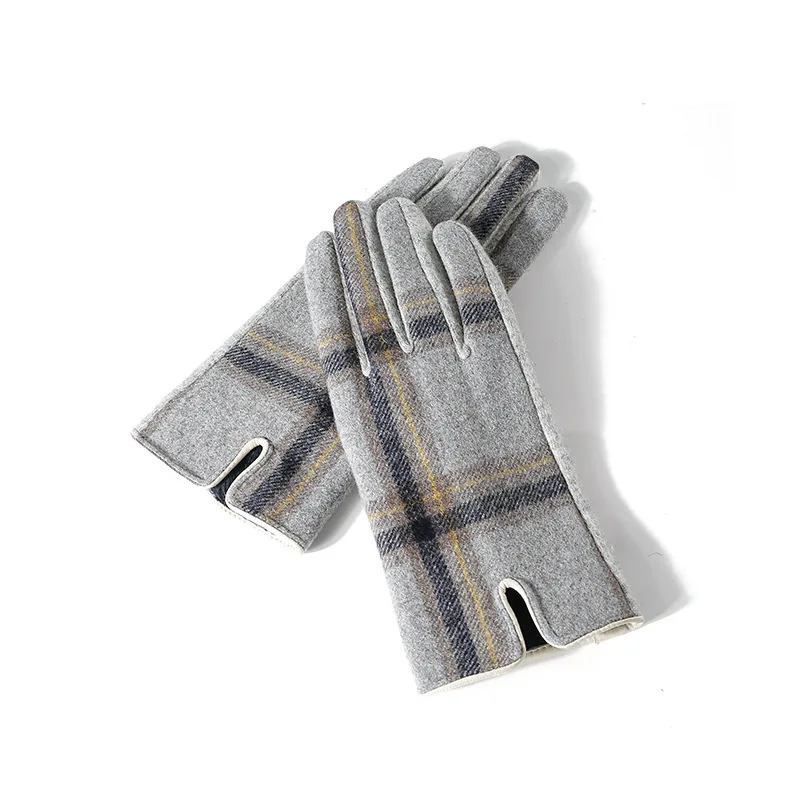 Женские Модные клетчатые перчатки для сенсорного экрана зимние теплые плотные шерстяные варежки для сенсорного экрана